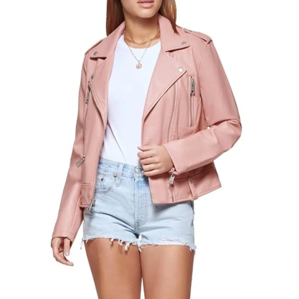 NWOT Levi's womens Cropped Faux Leather Motorcyle Jacket 2X Pink